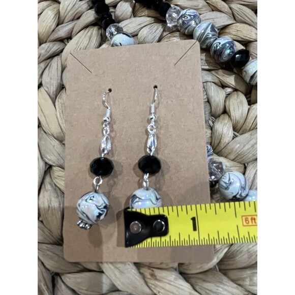 Black White Silver Metallic Chocker Necklace & Earring Set Crystal Whimsigoth - Picture 11 of 12